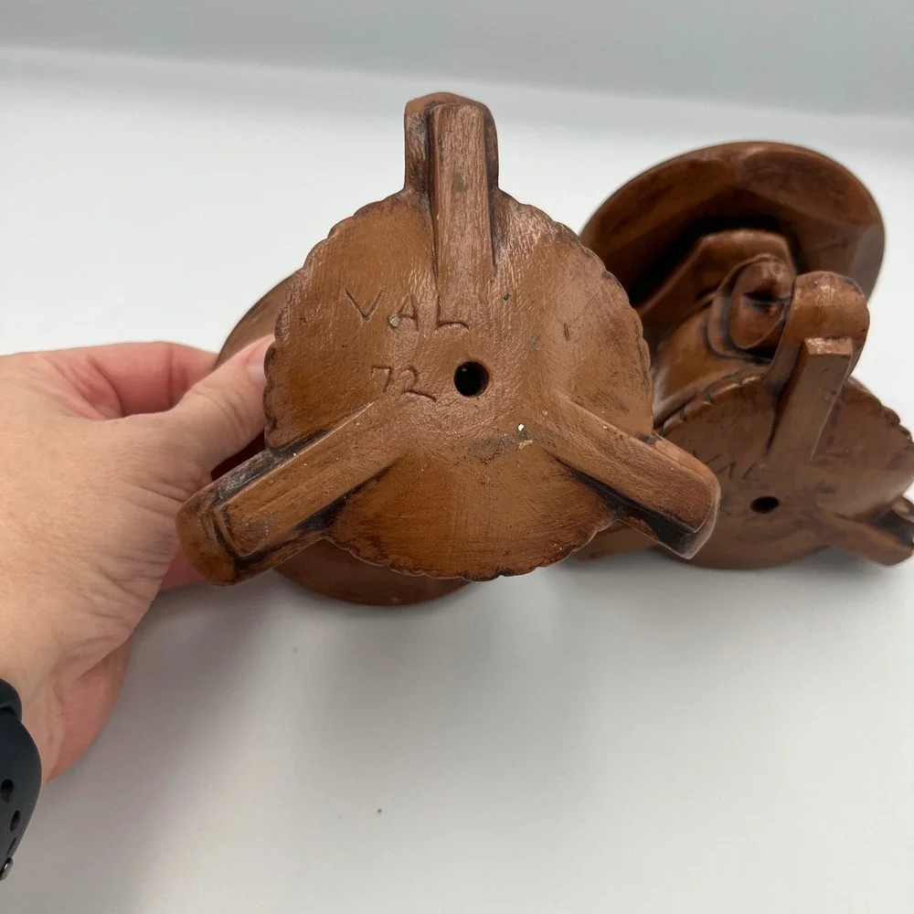 Vintage 1972 Ceramic Candlestick Holders‎ Set of 2 Brown Ornate MCM